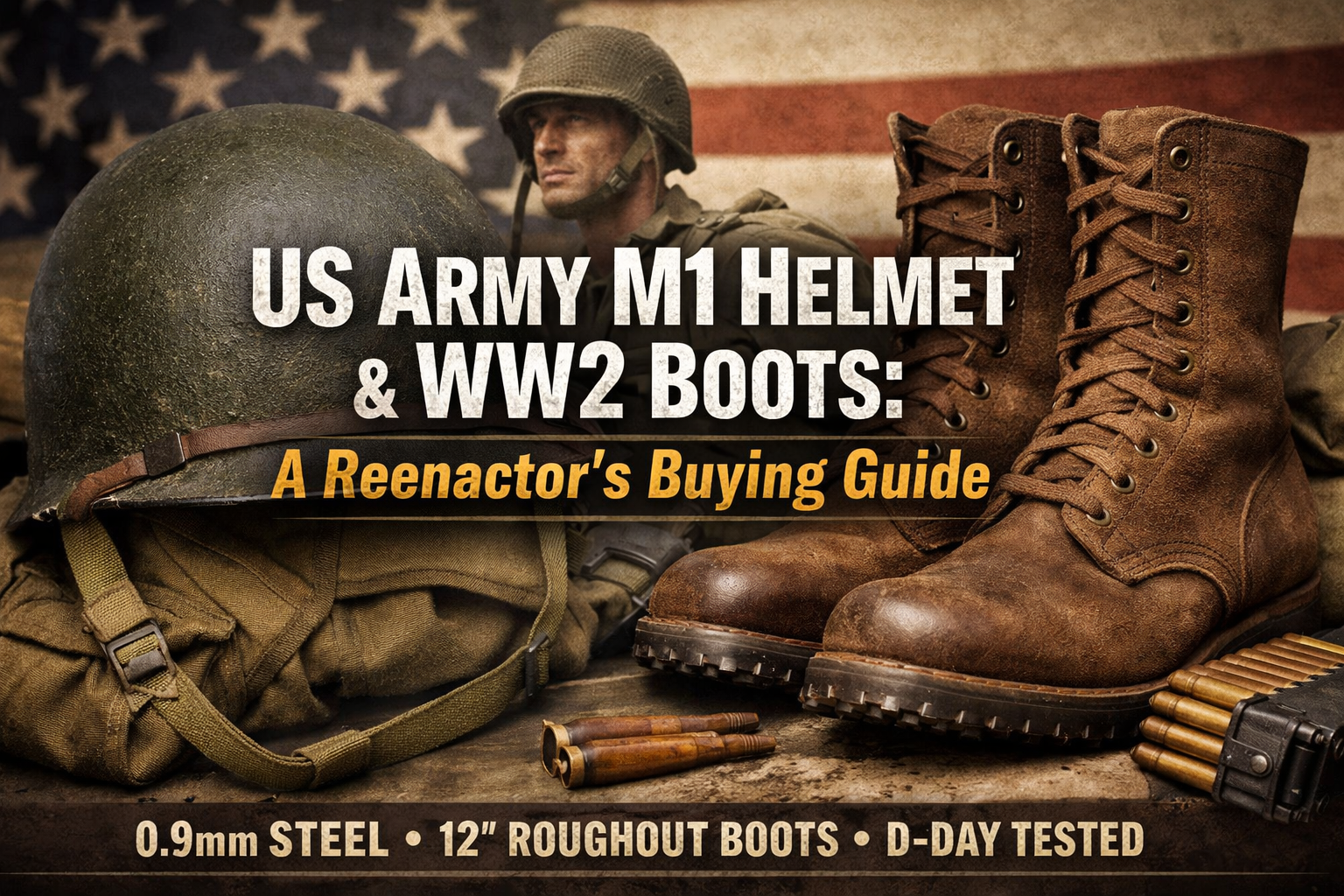 WW2 US Army Kit Essentials: M1 Helmet & Roughout Boots
