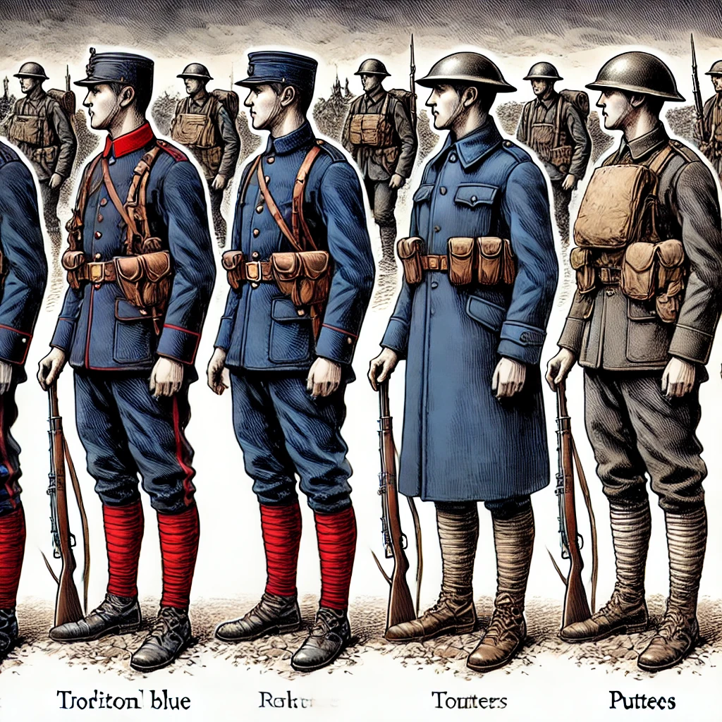 At the onset of World War I, the French army's uniform was a vivid display of 19th-century military fashion. Soldiers donned dark blue coats paired with distinctive red trousers, known as "pantalon rouge.