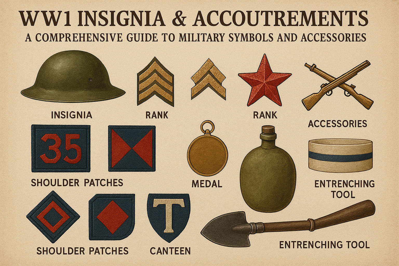 Accoutrements refer to the supplementary items carried or worn by soldiers, essential for daily military life. These items were both functional and symbolic, reflecting the soldier's role and experiences.​