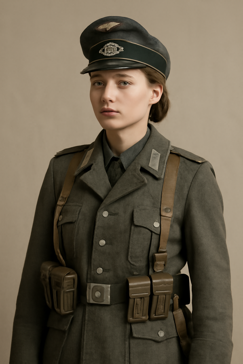 WWII women’s uniform accessories, such as the German military hat, webbing, and coat, tell the story of resilience, duty, and the essential roles women played during the war.