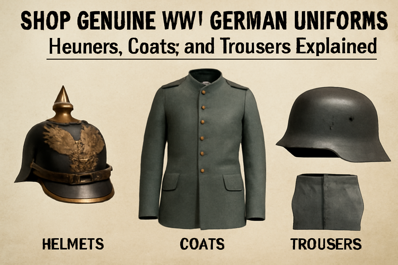 The specific German WW1 uniform types, from helmets to jackets and trousers, hold immense historical value. 