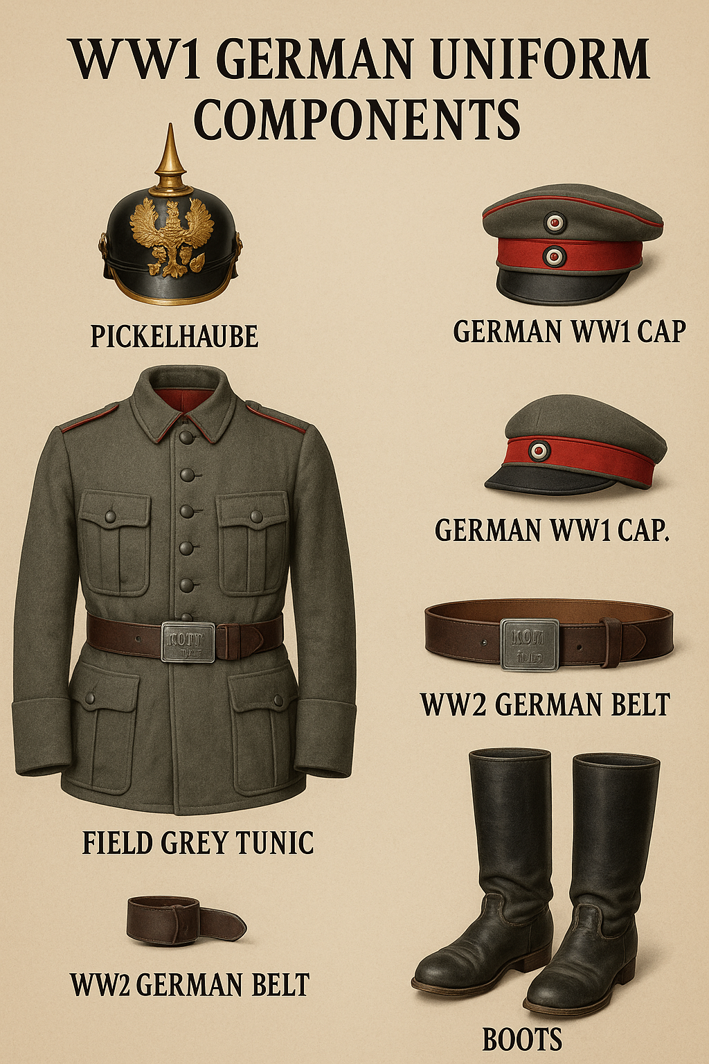 WW1 German uniform components were not just functional—they were deeply symbolic. 