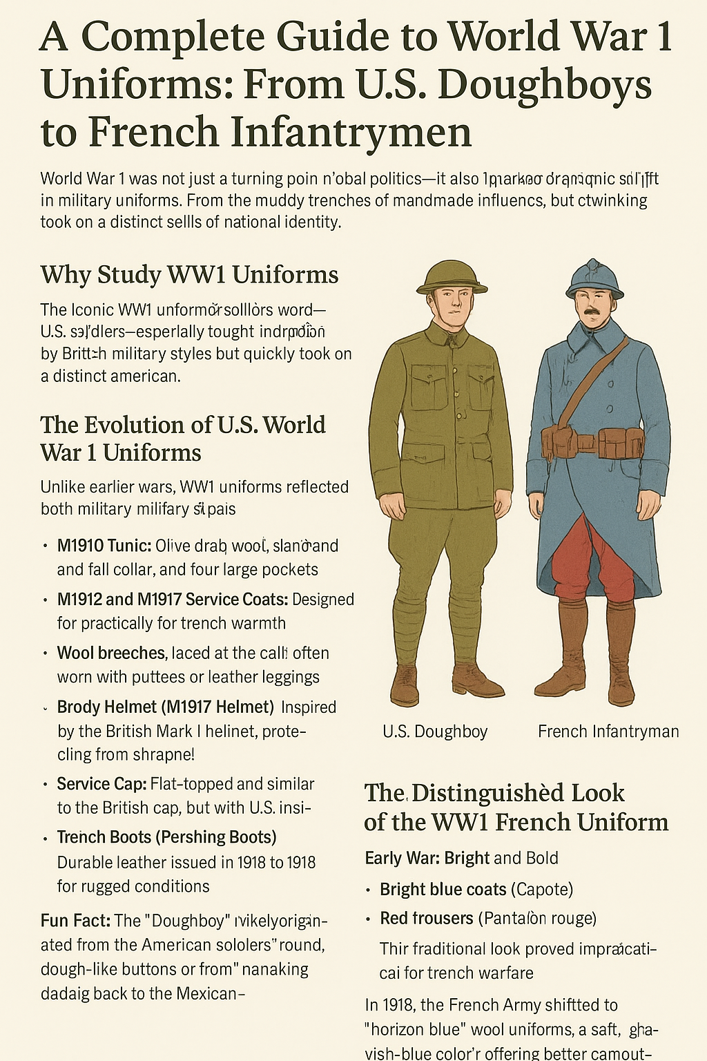 Understanding the evolution of World War 1 uniforms, especially those worn by the United States and France, gives us a deeper appreciation of military history and heritage