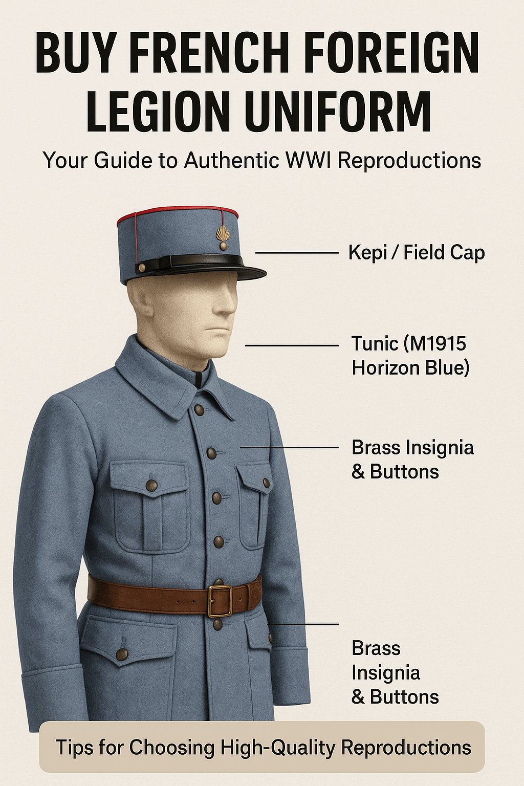 WWI French Army Uniform section to browse tunics, kepis, insignia, and more.