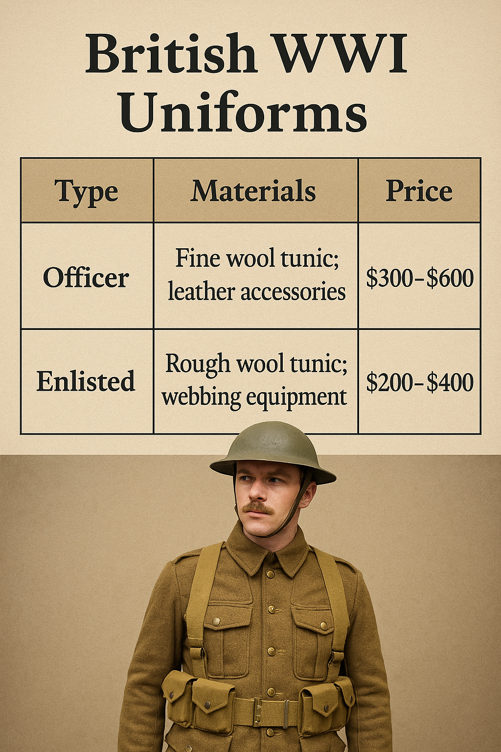 The iconic look of the WW1 British Army uniform remains a symbol of bravery, resilience, and military tradition.