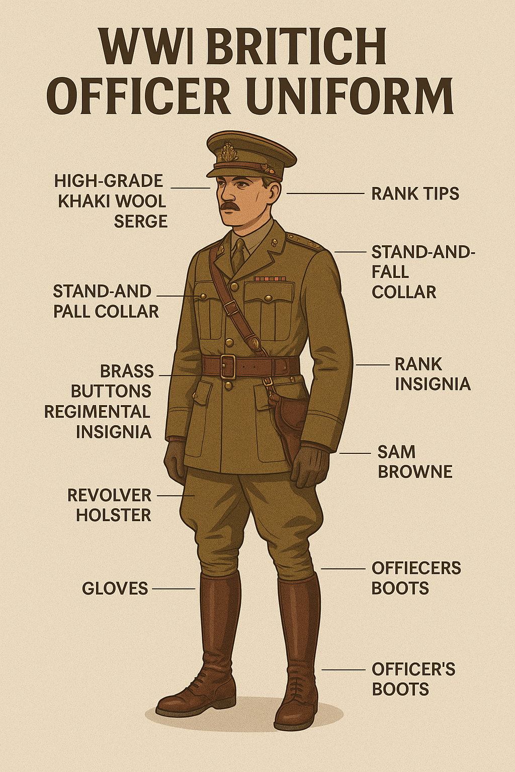 The WW1 British officer uniform is instantly recognizable for its dignified design and superior craftsmanship