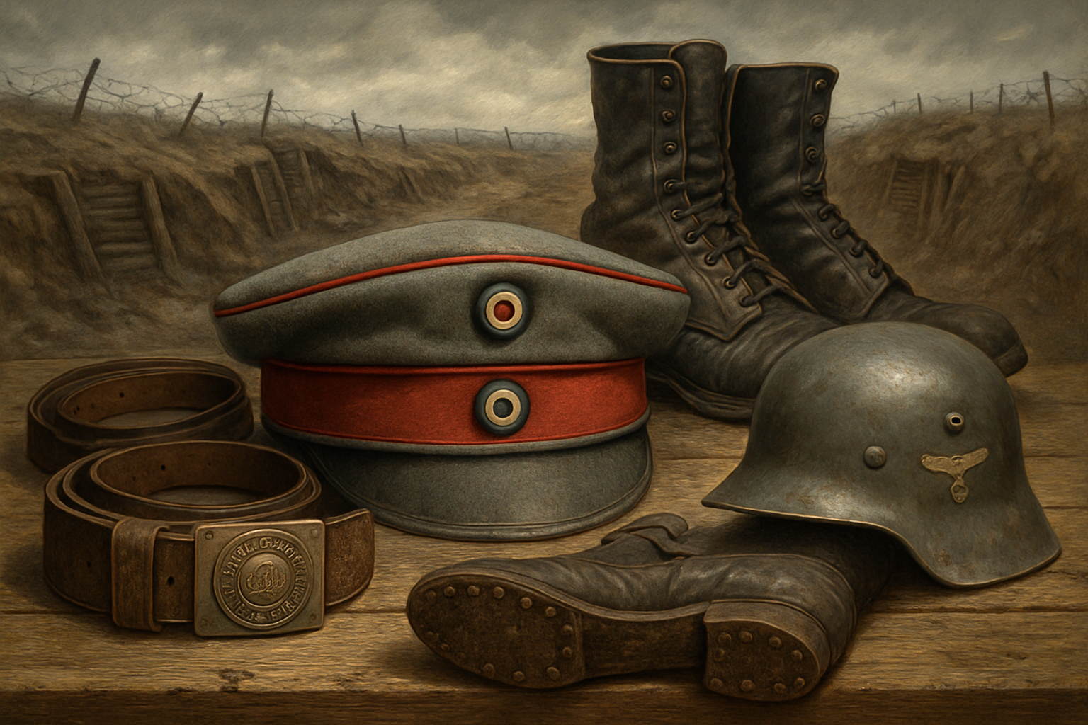 From the WW1 German field cap that defined soldiers’ daily dress to the strong WW1 army boots and the transition into WW2 German belts and boots, each piece of uniform reflects history, survival, and innovation.
